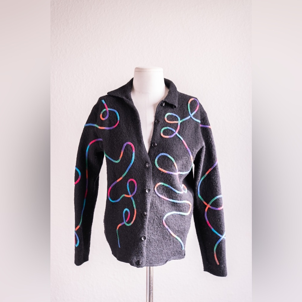 Abstract Black Wool Cardigan